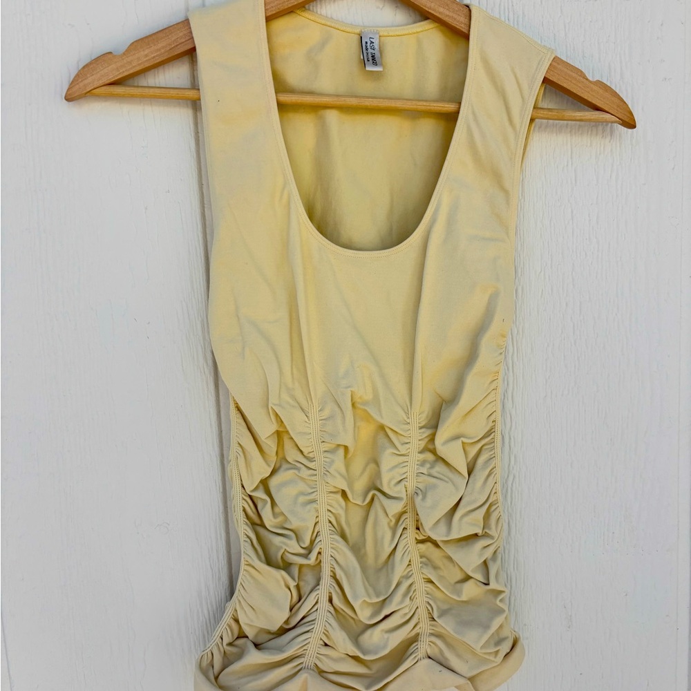 Vintage Last Tango yellow stretchy shirred Scoopneck Flattering Tank Top